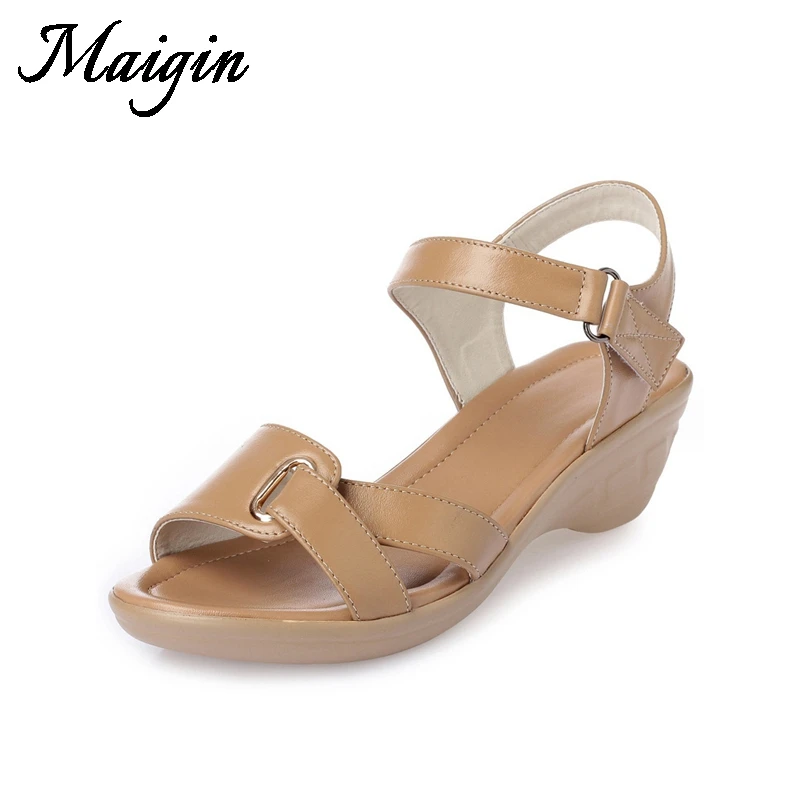 Maigin 2018 New Summer Sandals High Quality Genuine Leather Women Sandals Cow Leather Wedges Shoes for Women Ladies Casual Shoes