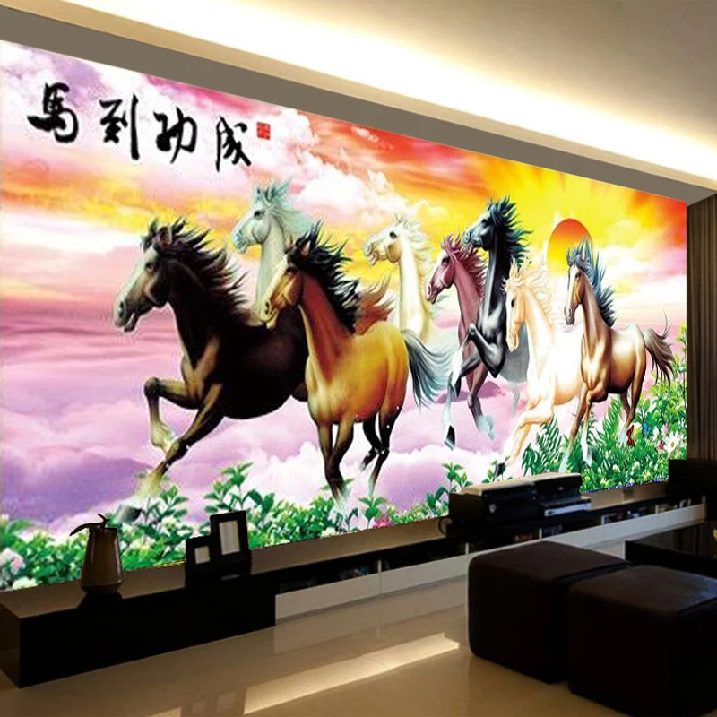 

5D Diamond Embroidery, Large Modern Diamond Painting Cross Stitch Kit,Eight Horses Animals, Diamond Mosaic,Home Decoration