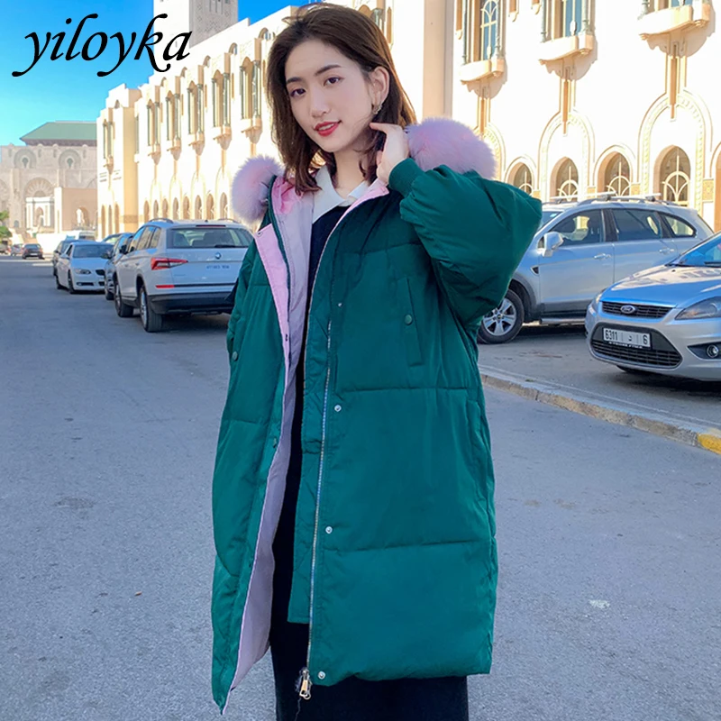 Длинная парка Mujer 2019 зимняя женская куртка модная большой меховой воротник с
