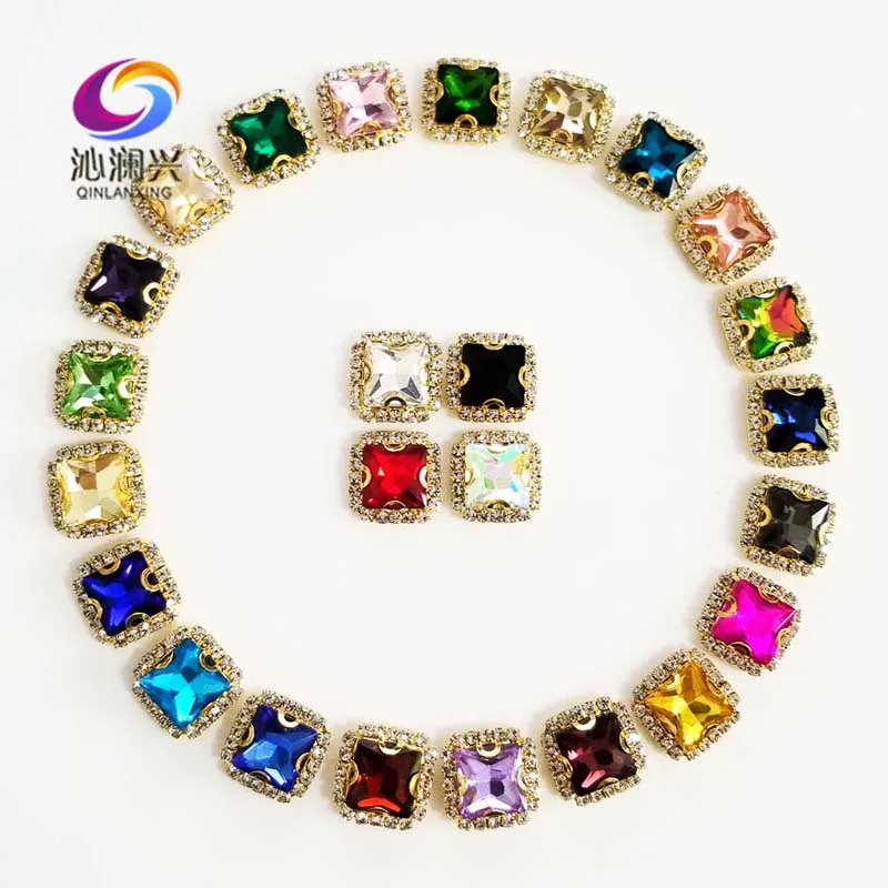 

Golden bottom Mix color square shape high quality Crystal glass buckle, sew on rhinestones for Diy/jewelry accessorie 20pcs/pack