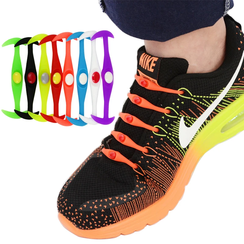 

12pcs/lot Special Black Round Creative No Tie Shoelaces Elastic Silicone Shoe Laces For Shoes