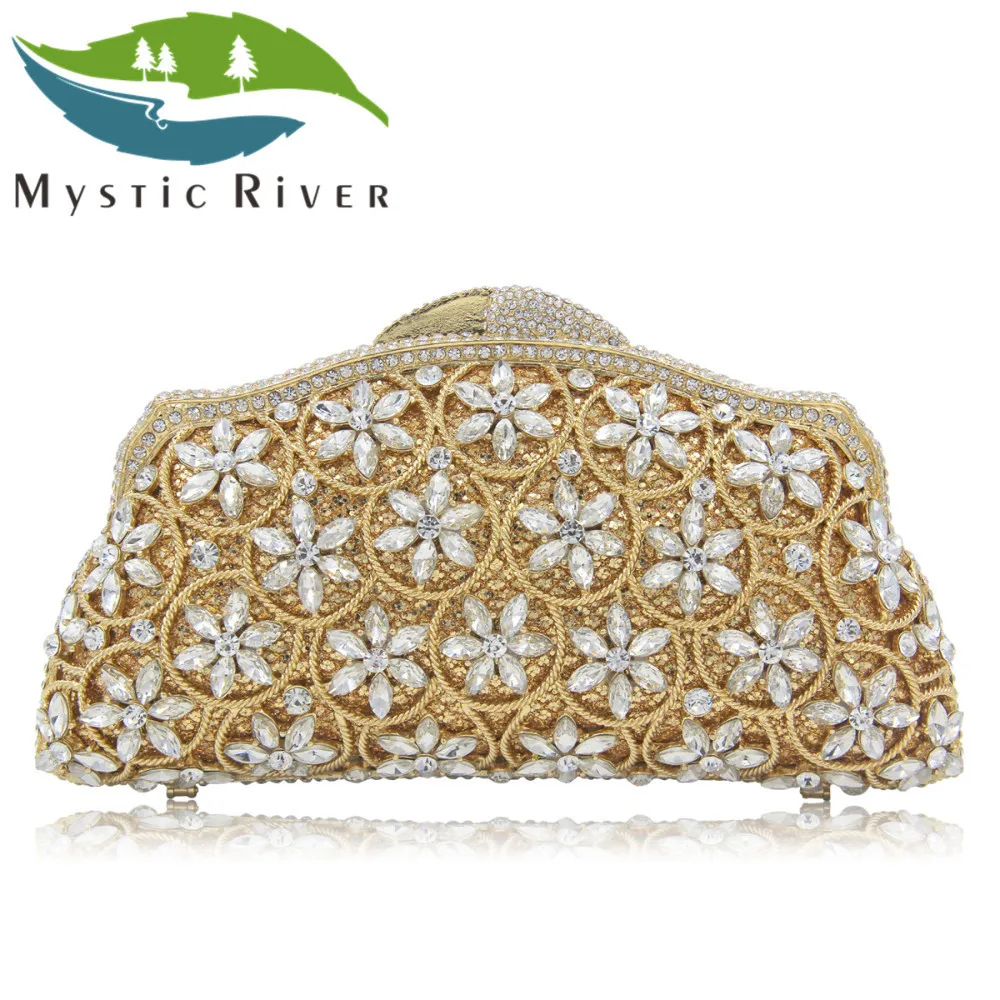 Mystic River Luxury Flower Crystal Clutch Women Dinner Banquet Evening Bags Ladies Wedding