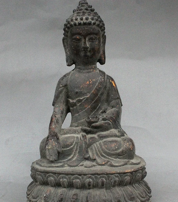 7" Old China Buddhism Iorn Seat Lotus Shakyamuni Sakyamuni Buddha Bowl