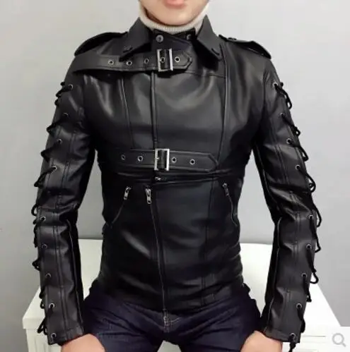 S-5XL Новая мужская одежда певица личности DS DJ сплайсированные Панк съемный подол мотоциклетная кожаная куртка плюс размер костюмы - Цвет: black