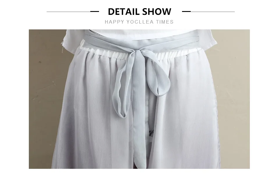 Ethnic style Hanfu Women Chiffon Trousers lady Casual Pants vintage Loose Plus size Ankle-Length Wide leg Pants capris