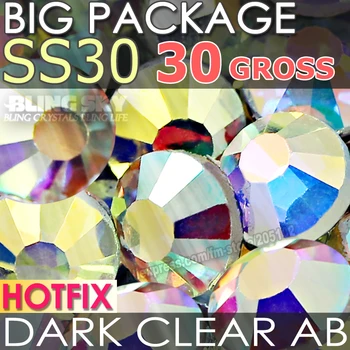 

Big Package 30Gross SS30 Dark Clear AB HotFix Rhinestones Big DMC FlatBack Crystal strass DIY garment jewelry Wedding Accessory