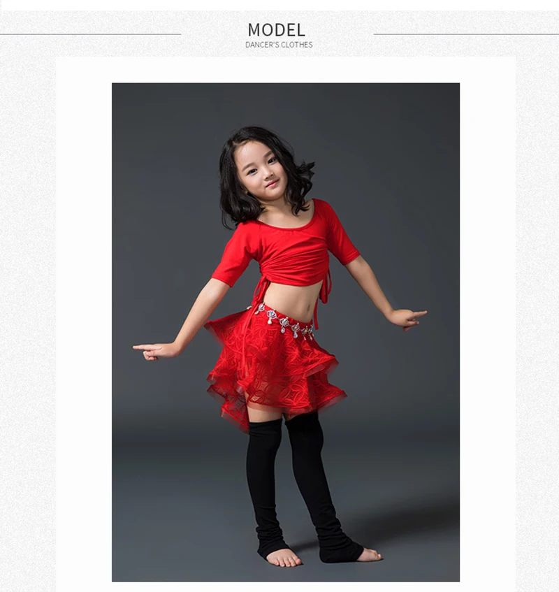 RT011 детское платье для танца живота из модала и кружева, костюм для танца живота, комплект из топа и короткой юбки