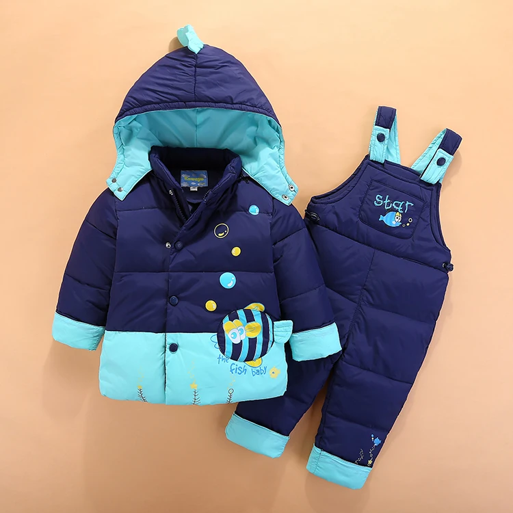 Children winter 2018 Clothing Baby kids Girl boy cartoon fish Warm Snow suit wear set coat Jackets+bib Pants 2pcs clothes boy Children winter 2018 Clothing Baby kids Girl boy cartoon fish Warm Snow suit wear set coat Jackets+bib Pants 2pcs clothes boy