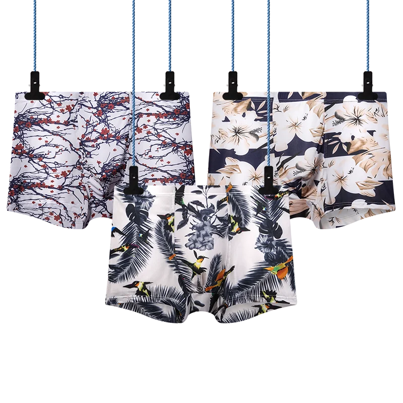 

13 Colors Summer men's underwear ice silk male boxer men casual flowers print underpants man shorts sexy panties 2019