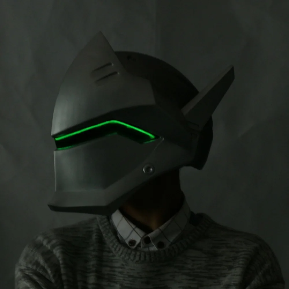 OW Game Over Genji Overhead Clock Helmet With Light Cosplay Mask PVC Helmet Halloween Carnival Party Prop (3)
