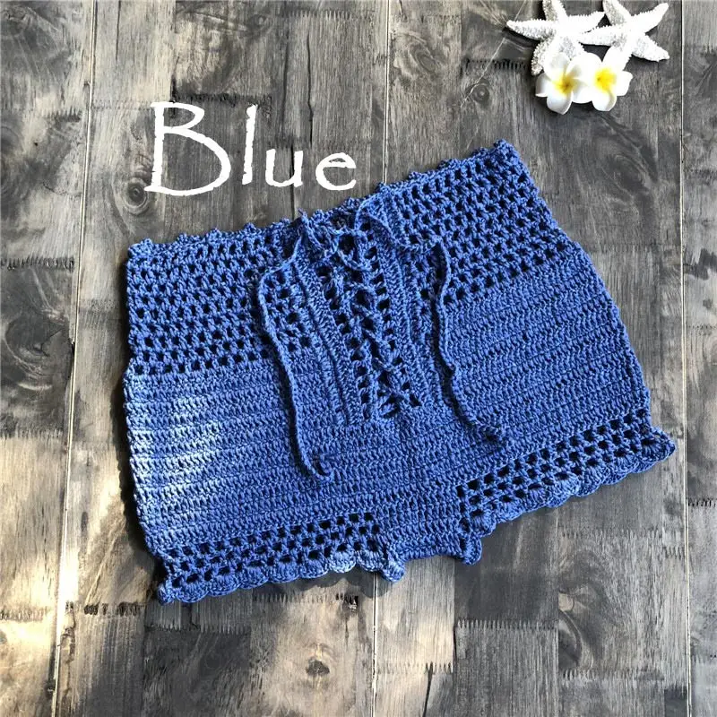 sheer bathing suit cover up 2019 Bikini Hollow Out Crochet Swimsuit Swim Trunks Knitted Bohemia Tassels Summer Monokini Separate Beachwear Knitted Shorts bathing suit wrap Cover-Ups