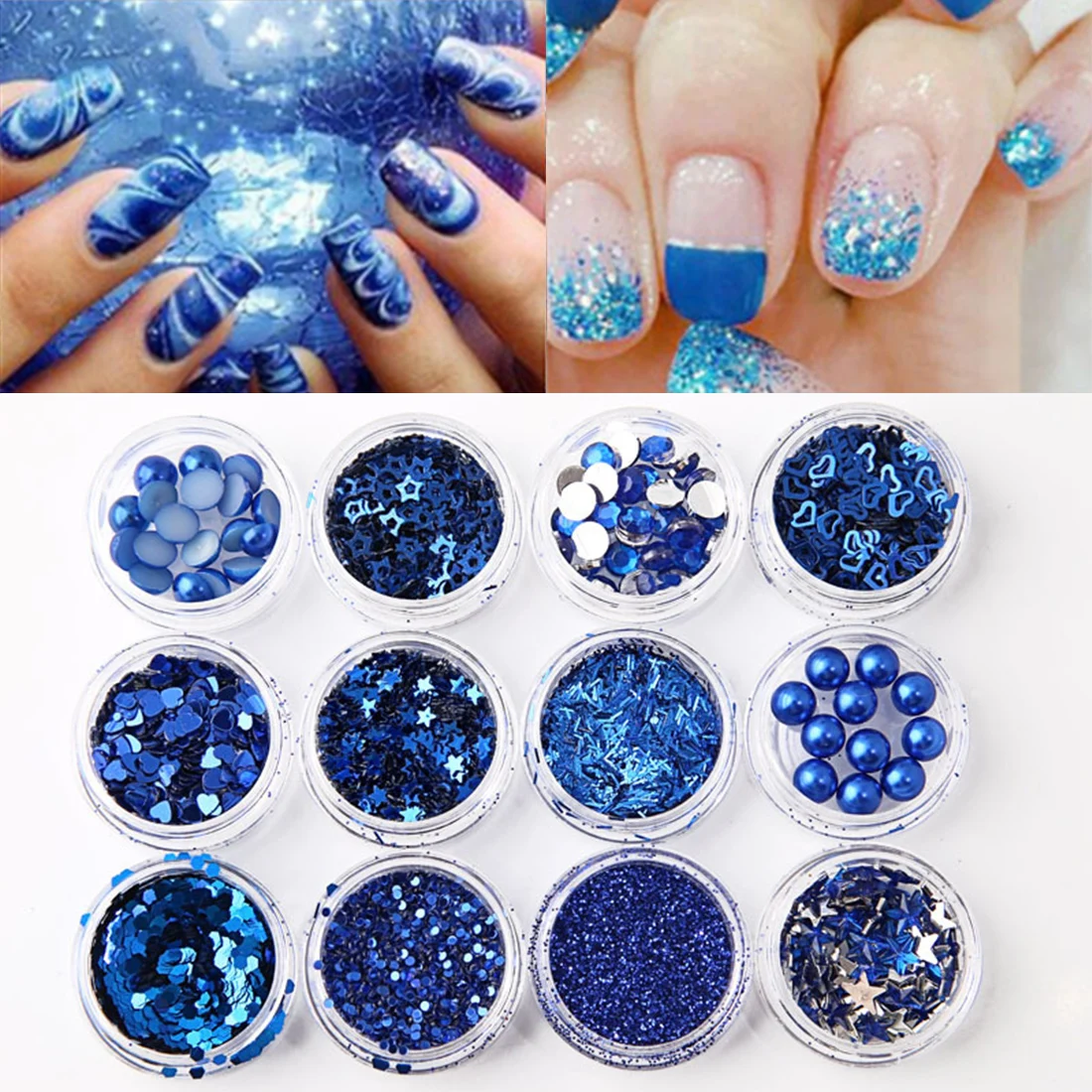 

Rainbow Nail Sequins Various 3D Paillette Star Pearl Flower Heart Rhombus Multi Shape Nail Glitter DIY Nail Art 7 Colors 12 Pots