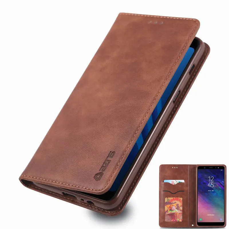 

Flip Magnetic Case For Samsung Galaxy A6 Case Samsung A6 Plus Cover Leather Wallet Card Slots Luxury Retro Folding Phone Case
