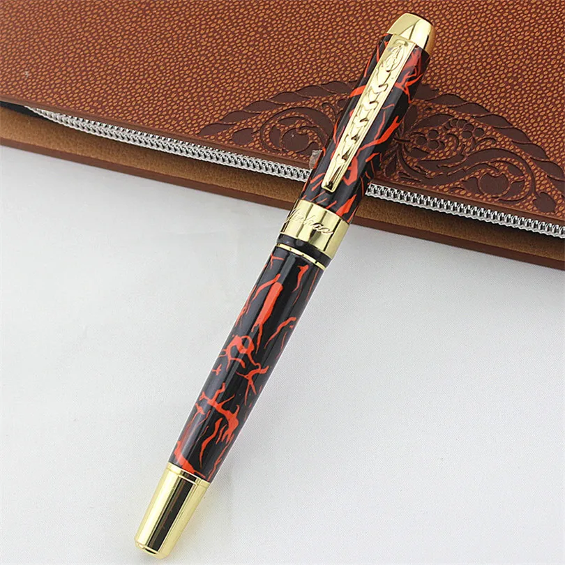 Jinhao 250 черный и золотой Бизнес офис СРЕДНИЙ СИБ РОЛИК ручка новый с красным узором обломочных