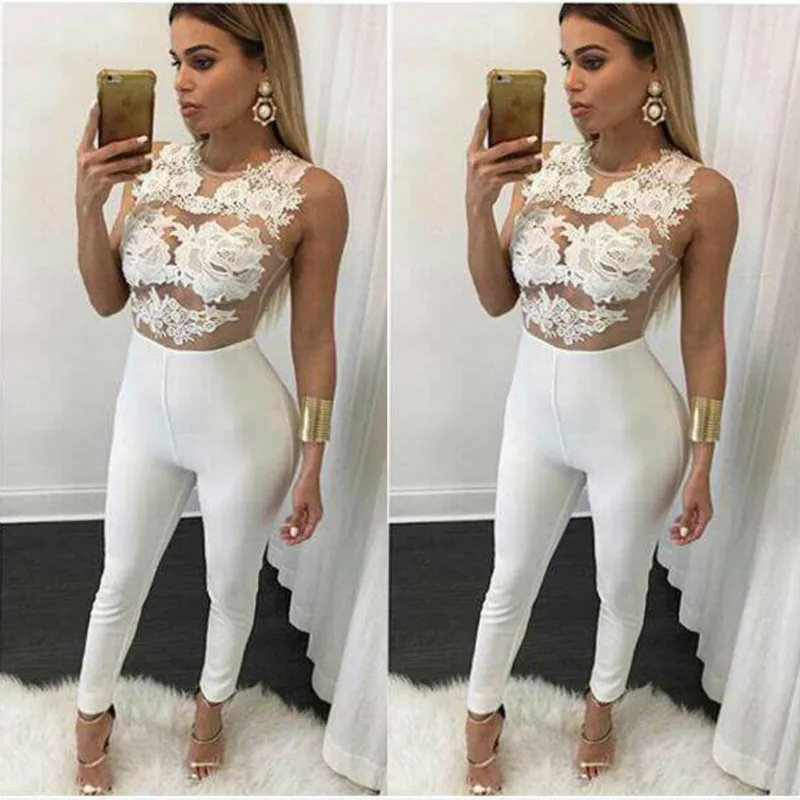 

2020 New Arrivals Floral Black Club Wear Women Lace Cocktail Party Jumpsuits Hollow Out Rompers Summer Night Clubwear Blue Red