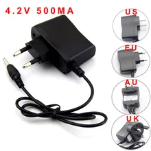 Adaptateur d'alimentation 110v 220v à DC 4.2V, 500 a, 3.5 ma, 1.35mm x 3.7mm pour batterie rechargeable Li-ion 4.2V 18650 V, prise US EU UK AU