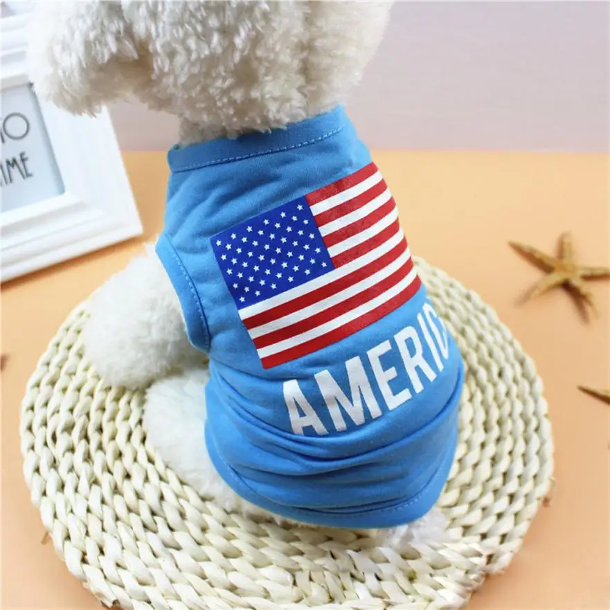 Квалифицированная хлопковая собачка жилет Американский флаг Милая одежда для питомца маленький щенок костюм летняя одежда 3 размера 2JU30