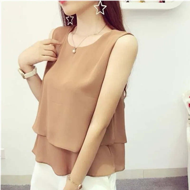

YUANYU New arrival Tops Women Chiffon Blouse 2020 Summer Beach Loose sleeveless Casual Blouse O-Neck Oversized Female Hot Tops