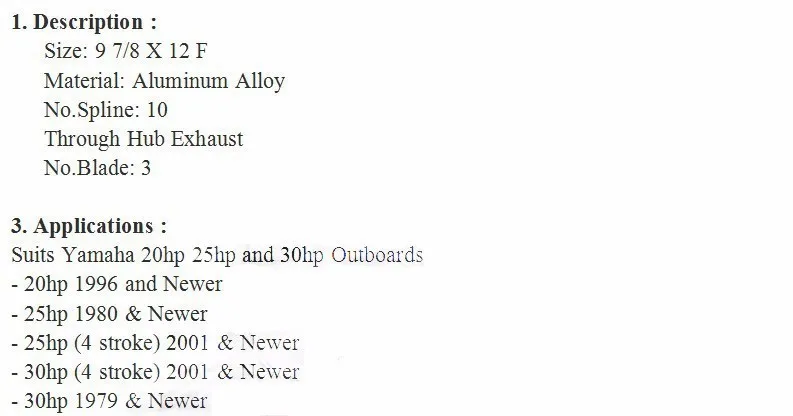 Алюминиевый сплав пропеллеры 9 7/8x12-F для Yamaha 20hp 25hp 30hp Подвесной лодочный мотор 9 7/8x12 F 664-45954-00-EL