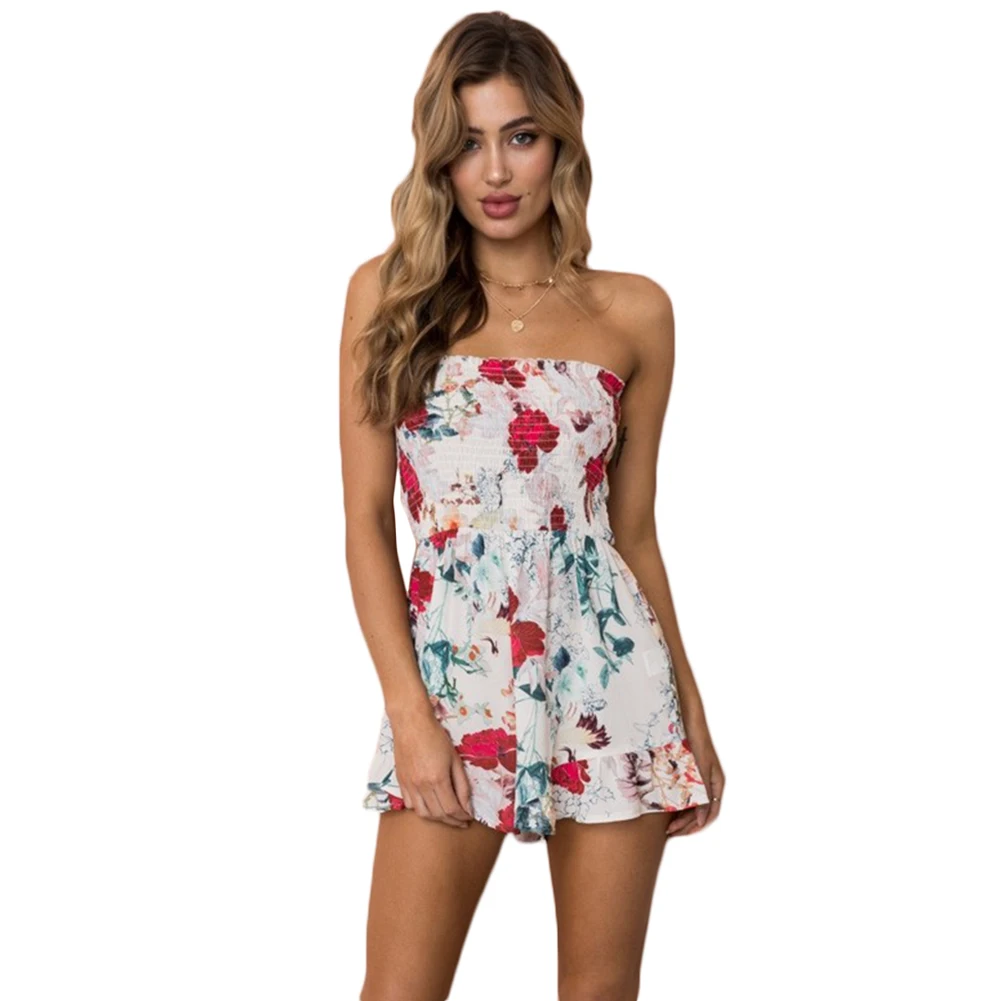 New fashion Off Shoulder Boho Style Floral Print Playsuit