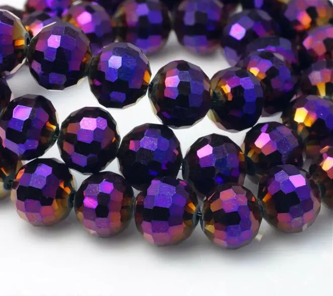 10mm Dark Purple Crystal Glass Faceted Round Loose Bead 26"L xcb10977