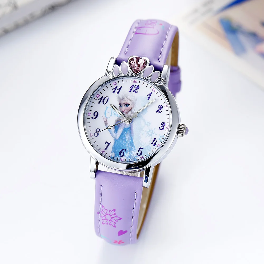Disney Замороженные детские часы Роскошные Корона с бриллиантами disney Принцесса женские часы натуральная кварцевые часы для школьников детей - Цвет: PURPLE