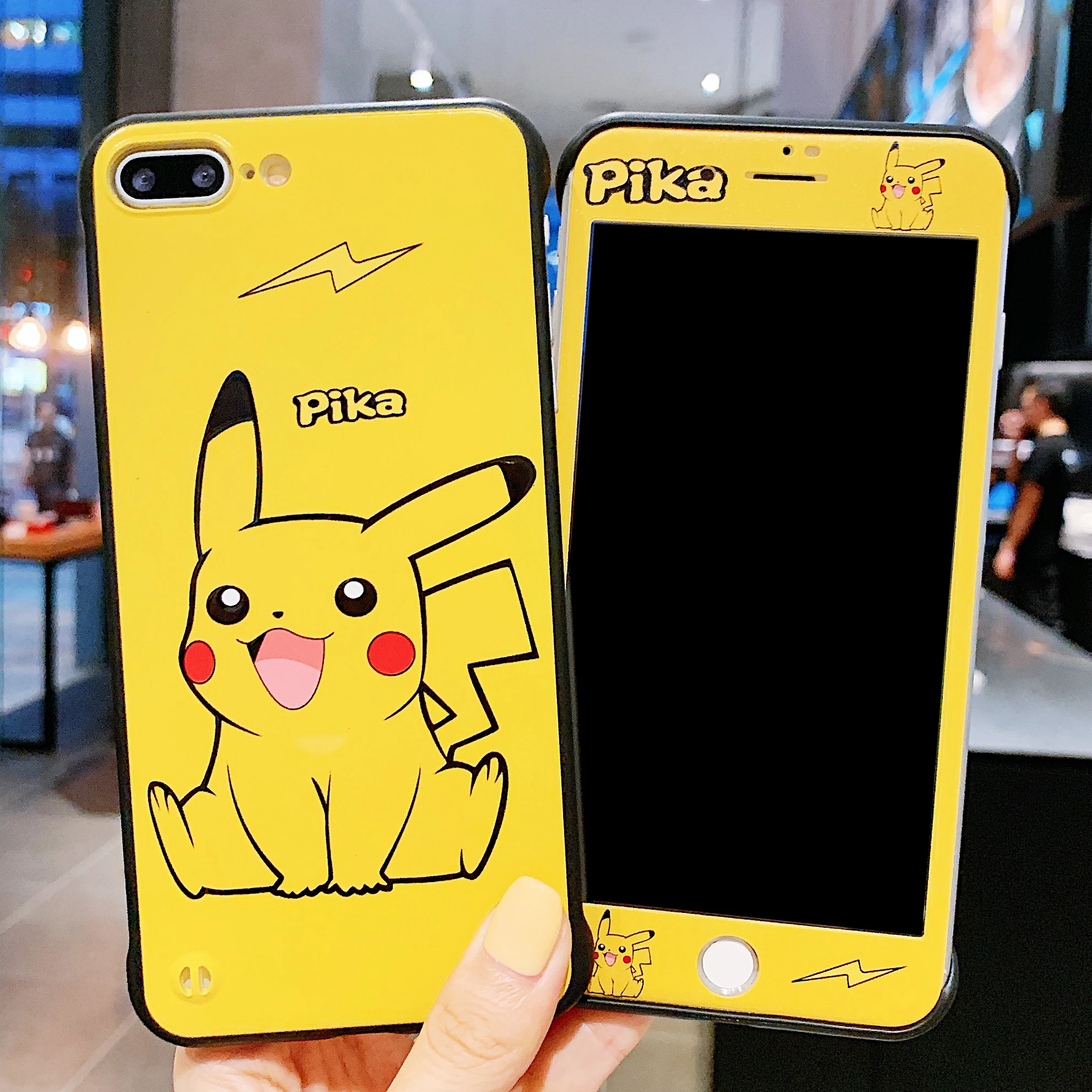 

Cartoon Pokemons Pikachus HD screen protection film&Frameless Phone case for iPhone 6 6s 7 8 Plus X XS XR XSMAX