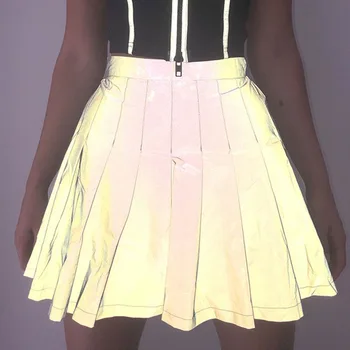 

2019 New Fashion Reflective Skirts For Women Short Mini Pleated Skirt Female Harajuku Miniskirt Summer Party Club Night Clothes