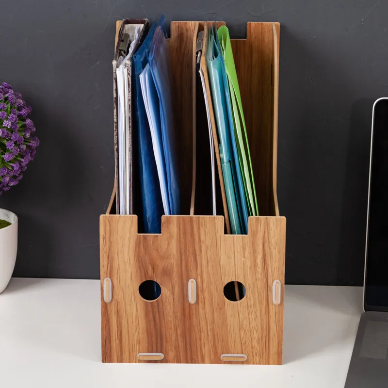  2-grid a4 Detachable wooden office desktop file book magazine stand rack holder table document fili