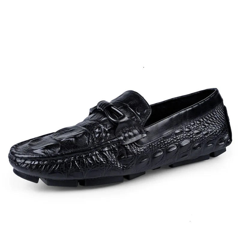 Г., Весенняя мужская повседневная обувь высокого качества модные мокасины с узором «крокодиловая кожа», лоферы из натуральной кожи, обувь Gommino для вождения - Цвет: Black