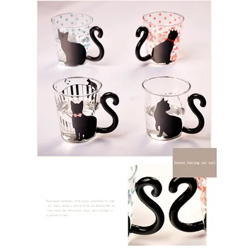 

Cute Creative Cat Kitty Glass Mug Cup Tea Cup Milk Coffee Cup Music/Dots/English Words Home Office Cup