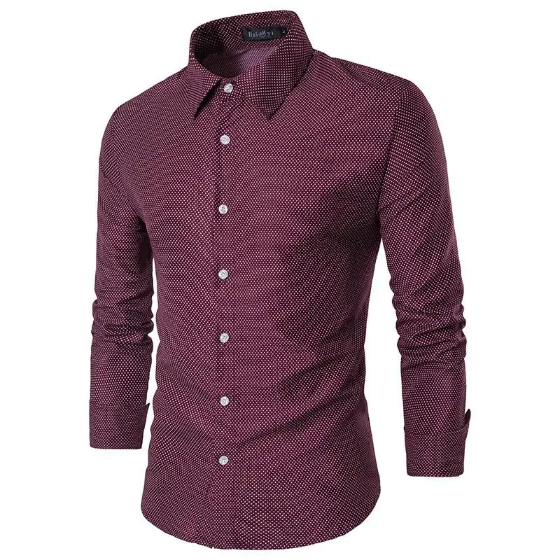 

Business Casual Mens Shirts Cotton Dot printing Turn-down collar Shirt Men Fashion Long sleeve Blouse Men's clothing New