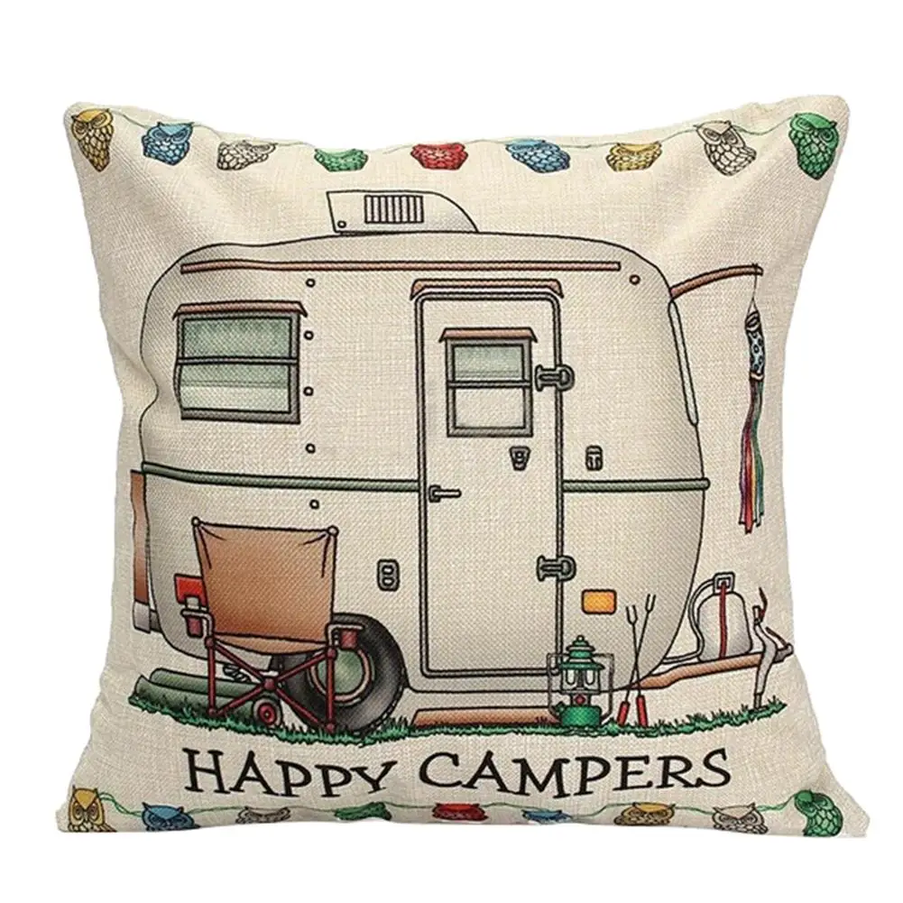 

Happy Campers Square Throw Pillow Protector Case Cushion Cover Bedding Articles Set