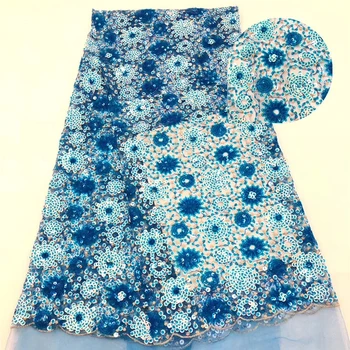 

Tollola Blue Sequins lace flowers latest nigerian lace styles french party lace fabrics 5 yards 2019 tulle fabric for wedding