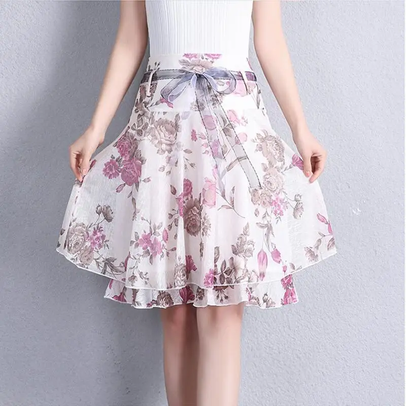 

2020 Summer Women Floral Plus Size Skirt High Waist Midi Skirt Gentlewomen Ruffle Print Casual Skirt Skirts Women Saias Feminina