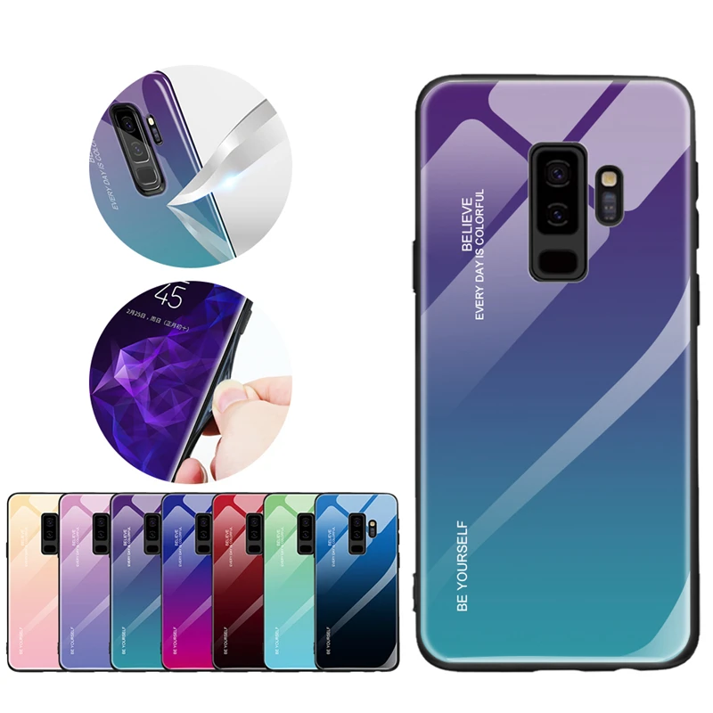 Градиентный чехол из закаленного стекла для Samsung Galaxy S8 S9 Plus Note 8 9 J4 J6 A7 2018 телефона