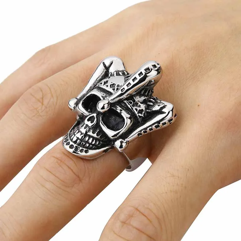 

Valily Jewelry Gothic Joker Clown Skull Ring Stainless Steel Punk Gothic Ring for Men Finger Band anel masculino ,US size 8--14