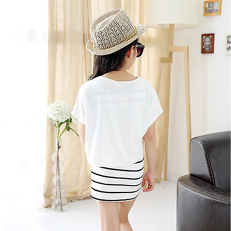 Детский летний комплект из 3 предметов для девочек Модный хлопковый комплект одежды в полоску с надписями, черный и белый цвета, 120-170