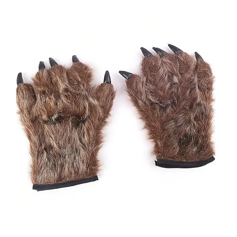 

1 Pair Wolf Gloves Masks Halloween Werewolf Ghost Festival Hairy Beast Gloves Simulation Wolf Claw Gloves