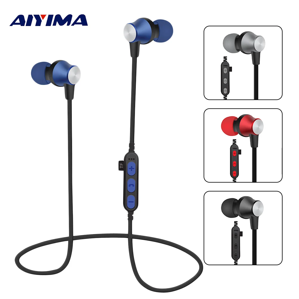 AIYIMA Wireless Bluetooth Headphones Sports Earphone Subwoofer With TF Card Headset Auriculares