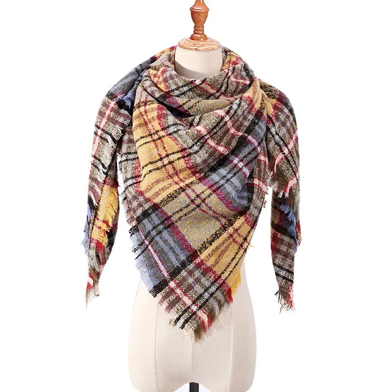 OLOME дизайнерский трикотажный зимний шарф для женщин клетчатый теплый кашемировый шарф шали женское одеяло треугольный пашминовый палантин - Цвет: E-39