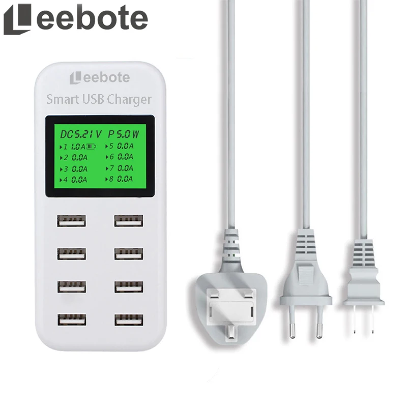 Leebote 8 ميناء شاحن يو اس بي 40 W محول الطاقة سطح المكتب USB شحن محطة مع شاشة الكريستال السائل للهاتف المحمول و اللوحي
