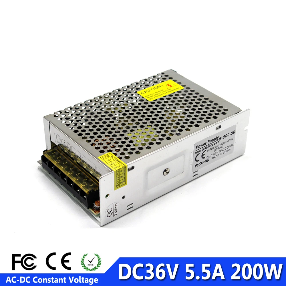 

High Quality 36V 5.5A 200W Regulated Switching Power Supply 110V 220V AC to Dc36v Power Driver for CNC CCTV Motor 3D Printer