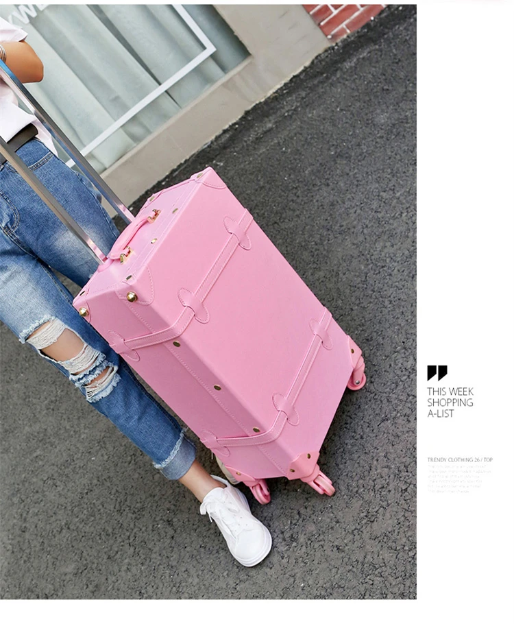 Travel tale платье высокого качества для девочек Искусственная кожа тележка для багажа комплект с сумкой, прекрасный полный розовый винтажный чемодан для женщин, чемодан в стиле ретро подарок