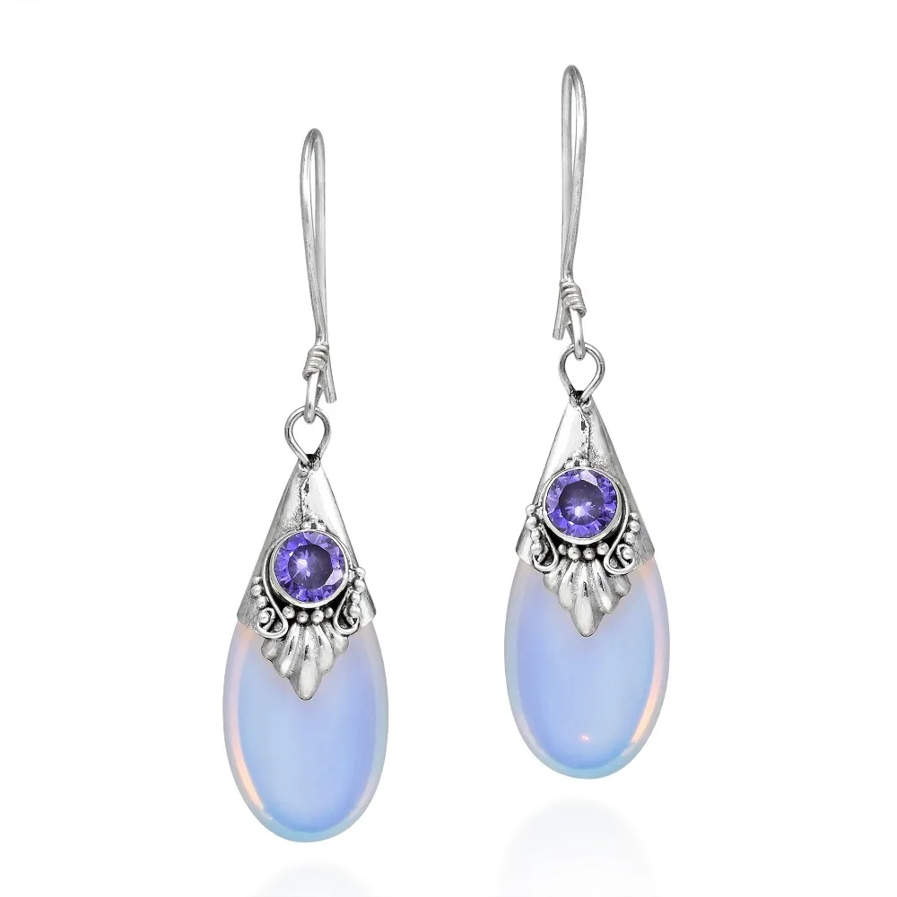 

MOONROCY Silver Crystal Earrings Dangle Hook Red Purple Black Jewelry Wholesale for Women OL Girls Gift Jewelry Wholesale