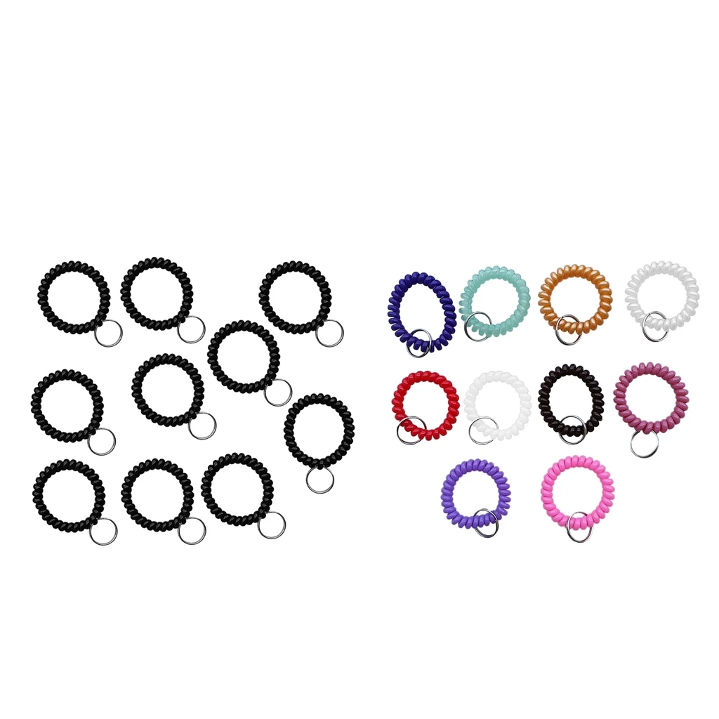 10Pcs Wrist Band Key Ring Chains Outdoor Sports Spiral Wrist Coil Keychains for Gym Fitness Running Scuba Diving Hiking Walking