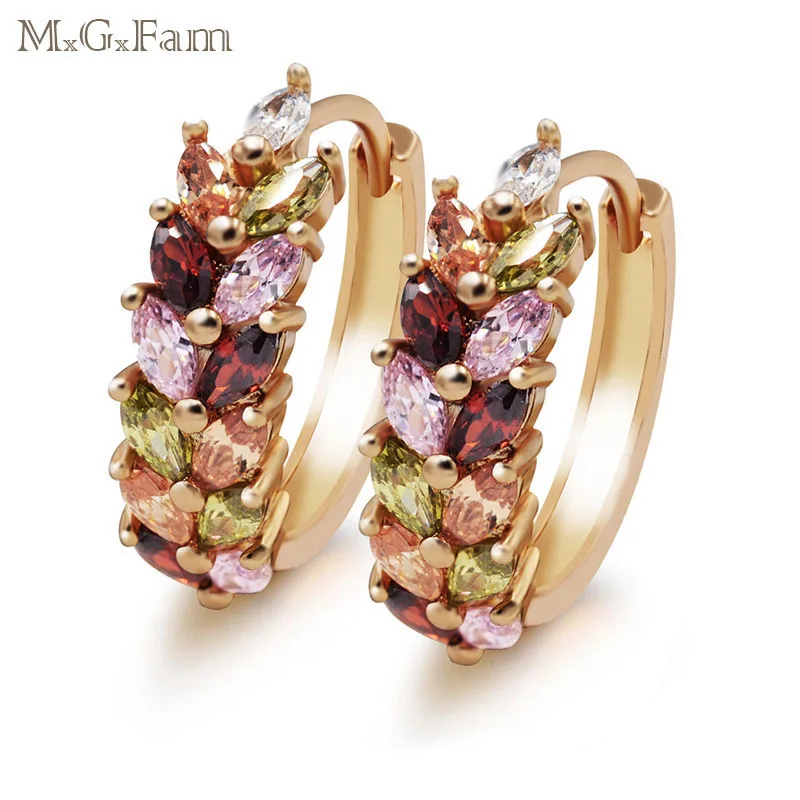 

MxGxFam Multi Hoop Earrings For Women Leaves Pattern 18 yellow Gold Color AAA+ Cubic Zircon Free Shipping