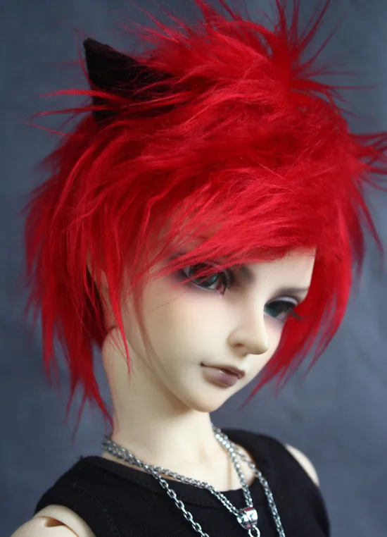 

BJD Doll Fur Wig red short hair black cat ears wigs for 1/3 1/4 BJD DD SD MDD MSD Uncle doll fur wigs doll
