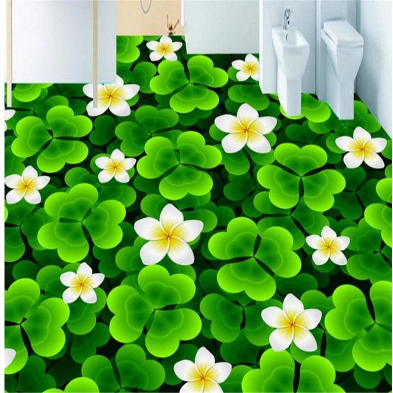 

beibehang 3D personalized custom floor bathroom waterproof thick wear resistant clover egg flower floor painting decoration