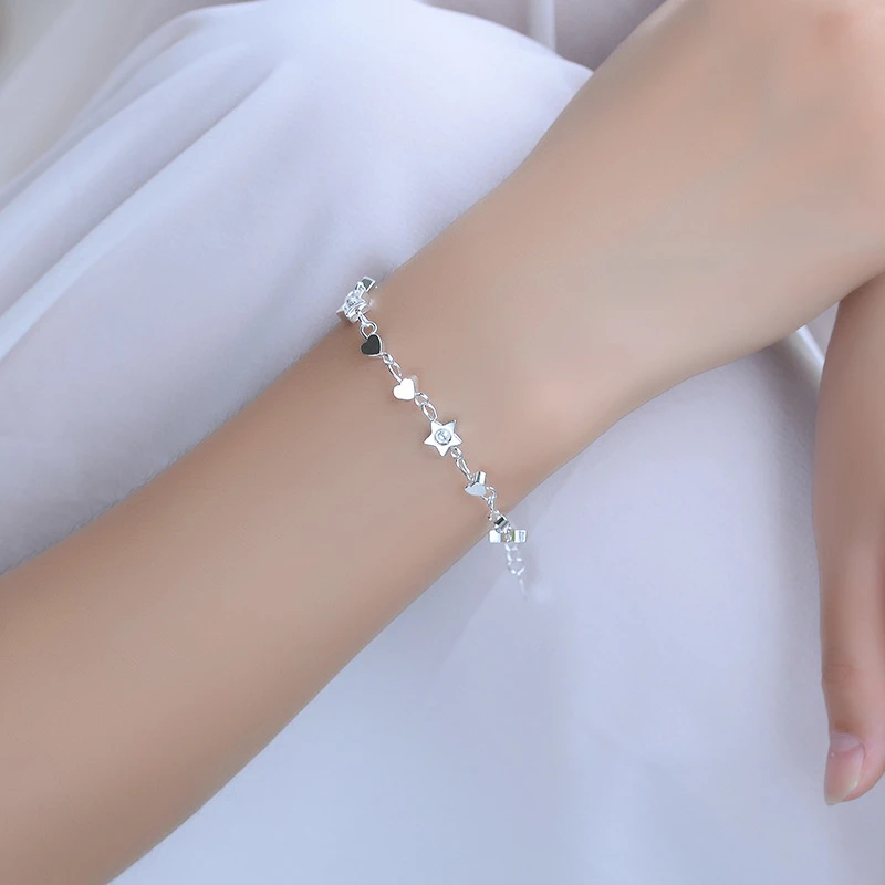 TJP pulseras de plata 925 de alta calidad para niña, joyería de último diseño de corazón de estrella, tobilleras de plata, accesorios para novia Bijou|Pulseras y brazaletes| - AliExpress